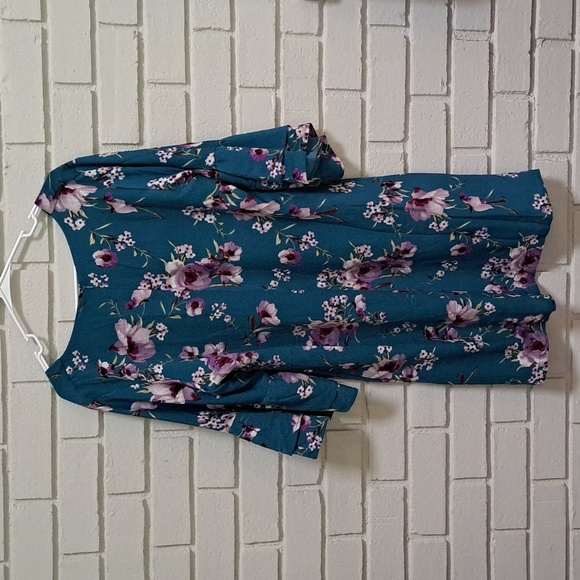 Belongsci Blue Floral Bell Sleeve Lined Dress. Size XL NWT - Picture 4 of 9